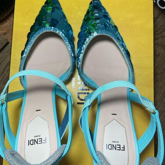FENDI COLIBRI HEELS SHOES BLUE  NEW WITH TICKET - Picture 10 of 13